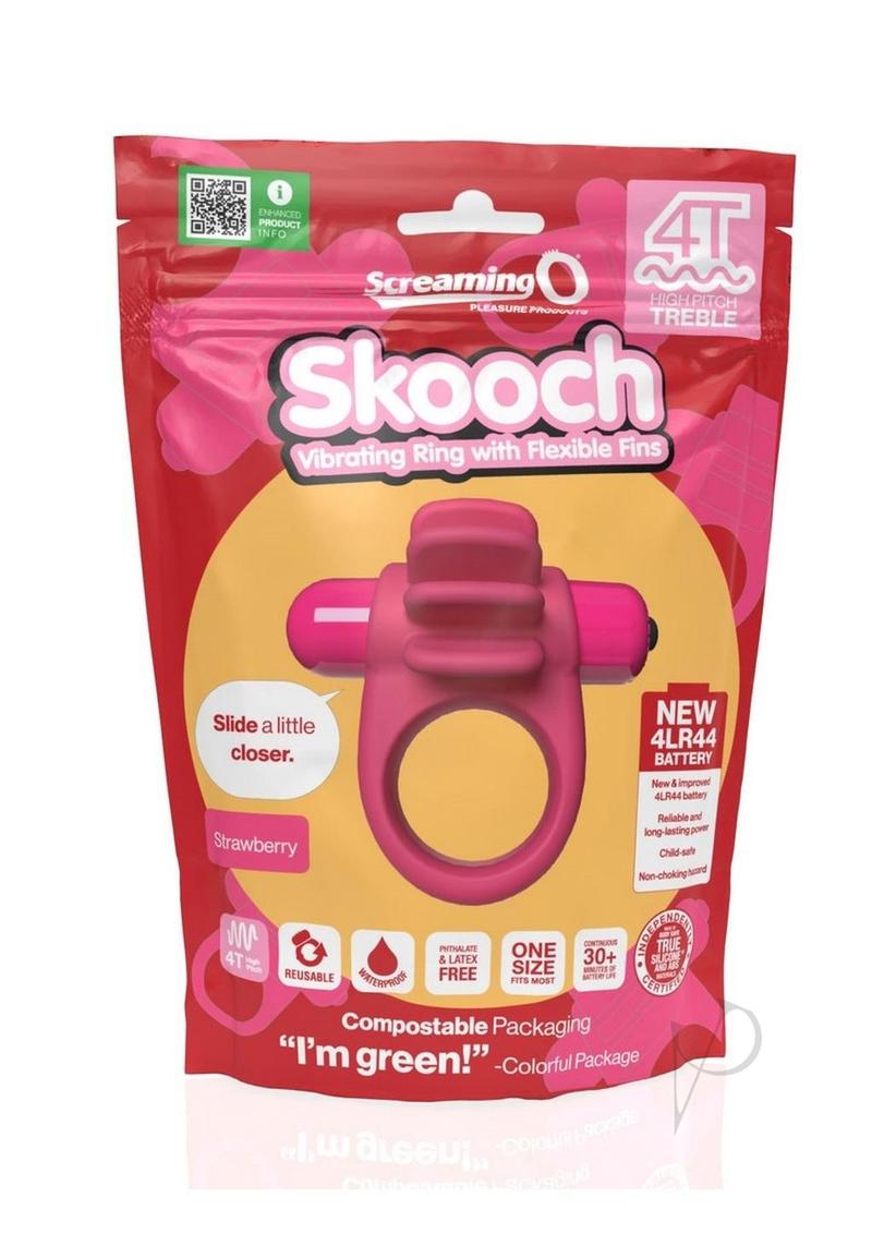 4T Skooch Vibrating Clitoral Cock Ring Strawberry packaging with details and product features.