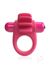4T Skooch Vibrating Clitoral Cock Ring Strawberry in bright pink with fin-like extensions for shared pleasure.