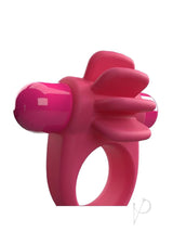 4T Skooch Vibrating Clitoral Cock Ring Strawberry with fin-like extensions for shared pleasure