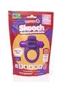 4T Skooch Vibrating Cock Ring with Clitoral Stimulator Grape packaging featuring flexible fins and battery information.