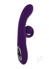 Playboy Curlicue Silicone Rabbit Vibrator Purple showcasing its spiral design for blended sensations.