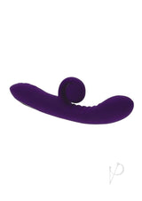Playboy Curlicue Silicone Rabbit Vibrator Purple on a white background, showcasing its sleek design.