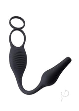 Zero Tolerance Plug and Tug Cock Ring Butt Plug Gray showcasing a vibrating cock ring and tapered anal plug.