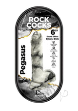 Rock Cocks Pegasus Silicone Dildo 6 Inch White/Black packaging with stone effect design.