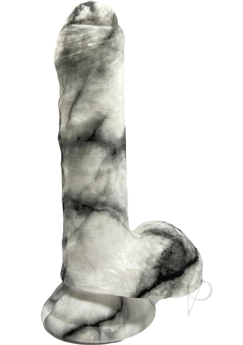 Rock Cocks Pegasus Silicone Dildo 6 Inch White/Black with a textured stone-like design.