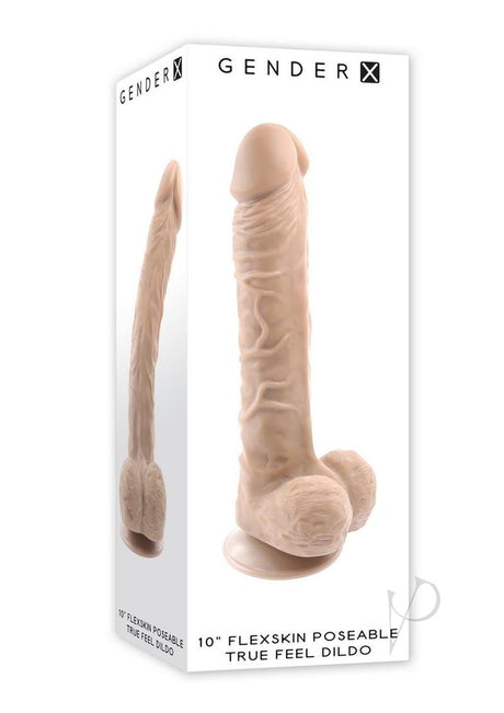 Gender X Flexskin Poseable True Feel Dildo 10 Inch Vanilla, showcasing its lifelike design and dual-layered flexibility.