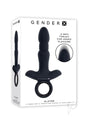 Gender X Slayer Silicone Thrusting Anal Vibrator Black packaging featuring thrusting and vibrating functions.