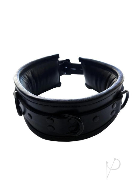 Rouge Padded Leather Collar Black with padded interior and sleek black hardware for luxury restraint.