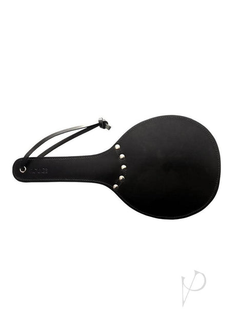 Rouge Padded Leather Ping Pong Paddle Red Black with sleek black design and decorative studs.