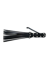 Rouge Leather Spiral Paddle Black showcasing a sleek design with leather falls for sensual play and impact.