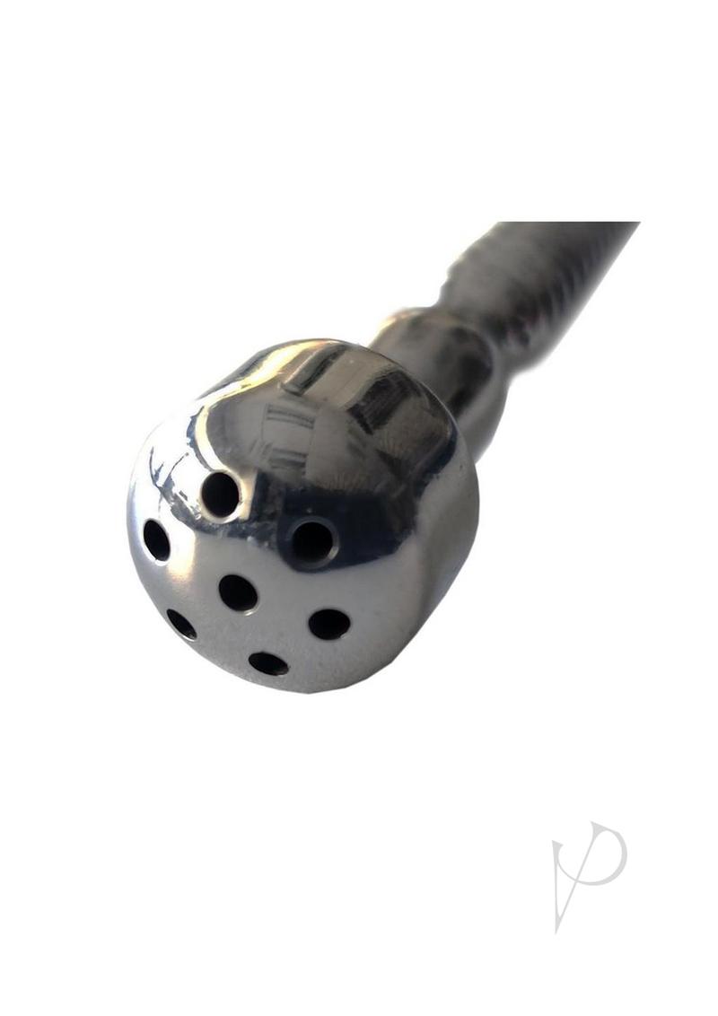 Close-up of the Rouge Stainless Steel Shower Penis Plug showcasing its distinctive shower-style head with multiple openings.