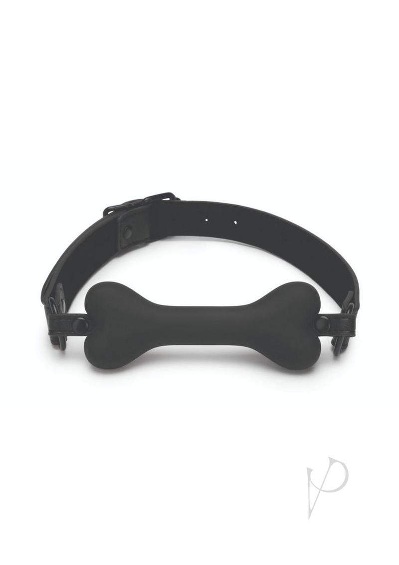 Prowler RED Bone Shaped Silicone Ball Gag Black on a black strap for playful restraint play.