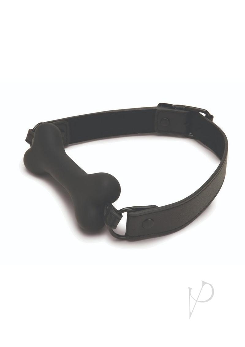Prowler RED Bone Shaped Silicone Ball Gag Black with adjustable strap for comfort and control in restraint play.