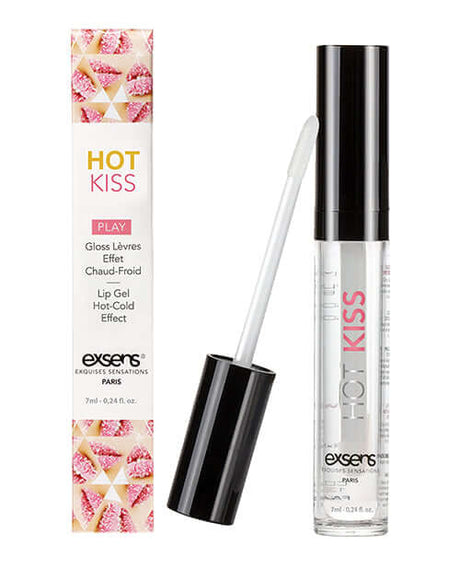 Product image of EXSENS of Paris Hot Kiss Play Arousal Lip Gloss Strawberry 0.24 Oz with packaging and applicator.