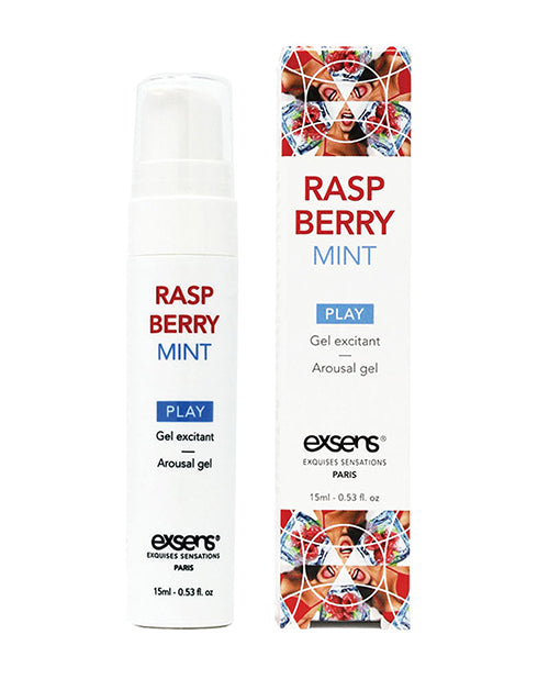 EXSENS of Paris Arousal Gel Raspberry Mint 15 ml packaging and bottle displayed together.