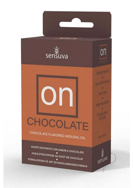 On Chocolate Arousal Oil 5ml Medium Box packaging featuring chocolate flavored arousal oil.