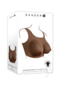 Gender X Breast Plate Silicone D Cup Chocolate in packaging, showing lifelike silicone breasts for added curves.