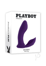 Playboy Mix and Match Silicone Dual Vibrator Purple packaging with a bold design for versatile play.