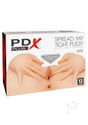 PDX Plus Spread My Tight Pussy Masturbator Vanilla packaging with super-realistic hands design.