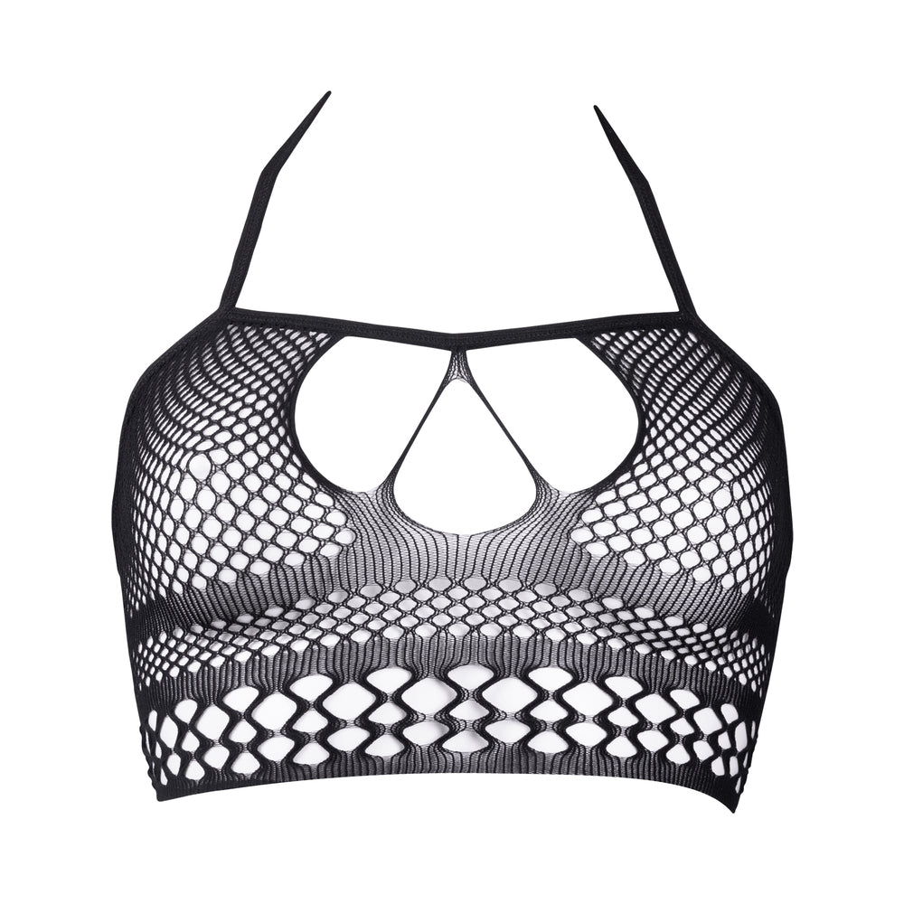 Shots Le Desir Bliss Strappy Fishnet Halter Top Black O/S