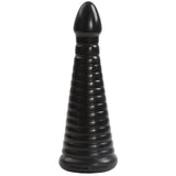 TitanMen Intimidator 10 Inch Ribbed Anal Plug Black showcasing its ribbed design and elongated shape.