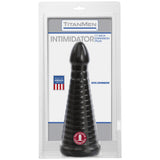 TitanMen Intimidator 10 Inch Ribbed Anal Plug Black displayed in packaging for advanced anal play.
