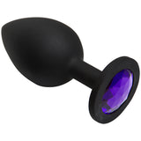 Booty Bling Jeweled Silicone Anal Plug Large Purple with a black silicone body and a sparkling purple gem.