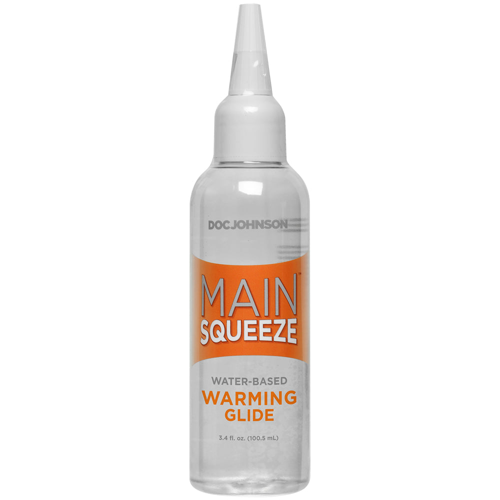Main Squeeze Warming Water-Based Lubricant 3.4 Oz bottle by Doc Johnson for enhanced intimate experiences.