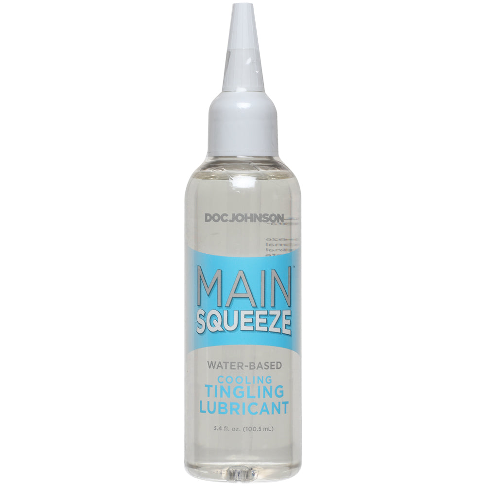 Main Squeeze Cooling Water-based Lubricant 3.4 Oz bottle with precision nozzle for smooth and slick sensations.