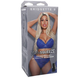 Main Squeeze Bridgette B Ultraskyn Stroker Pussy product packaging featuring Bridgette B in a blue lingerie set.
