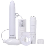 White Nights Pleasure Kit White including vibrator, clitoral massager, bullet, and cock ring.