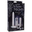 White Nights Pleasure Kit White packaging featuring vibrator, clitoral massager, bullet, and cock ring.