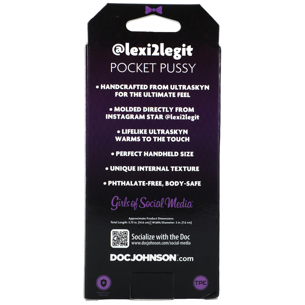 Signature Strokers lexi2legit Ultraskyn Pocket Pussy Caramel packaging showcasing features and materials.