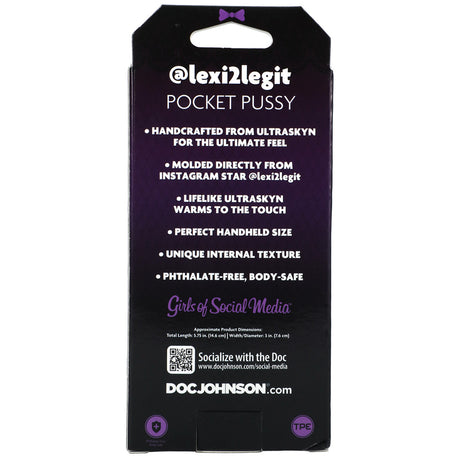 Signature Strokers lexi2legit Ultraskyn Pocket Pussy Caramel packaging showcasing features and materials.