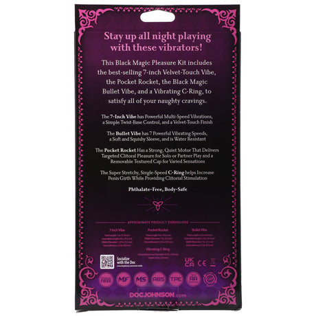 Doc Johnson Black Magic Pleasure Kit Black packaging detailing features and benefits of the vibrators included.