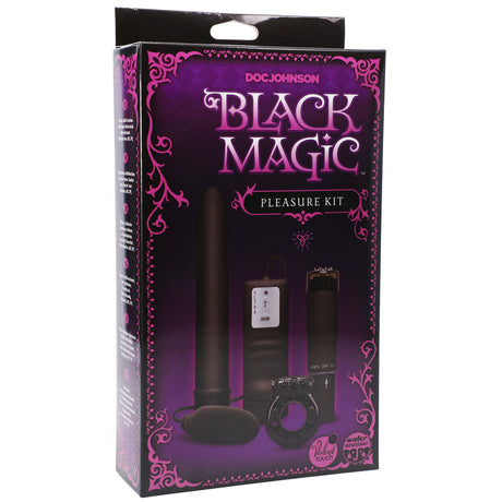 Doc Johnson Black Magic Pleasure Kit Black packaging showcasing four-piece collection for solo or partner use.