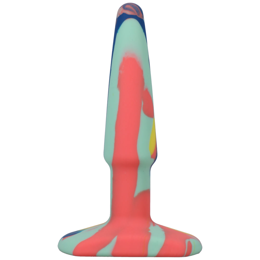 A-Play Groovy Silicone Anal Plug 4 Inch Sunrise in colorful silicone for body-safe play.