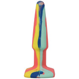 A-Play Groovy Silicone Anal Plug 4 Inch Sunrise with colorful swirl design, crafted from body-safe silicone.
