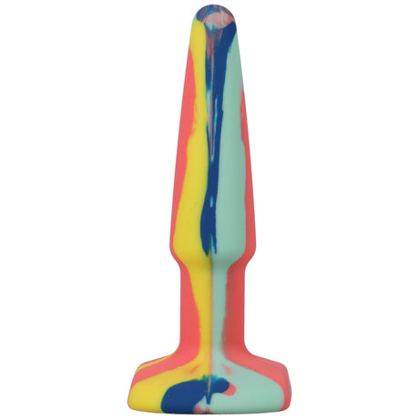 A-Play Groovy Silicone Anal Plug 4 Inch Sunrise with colorful swirl design, crafted from body-safe silicone.