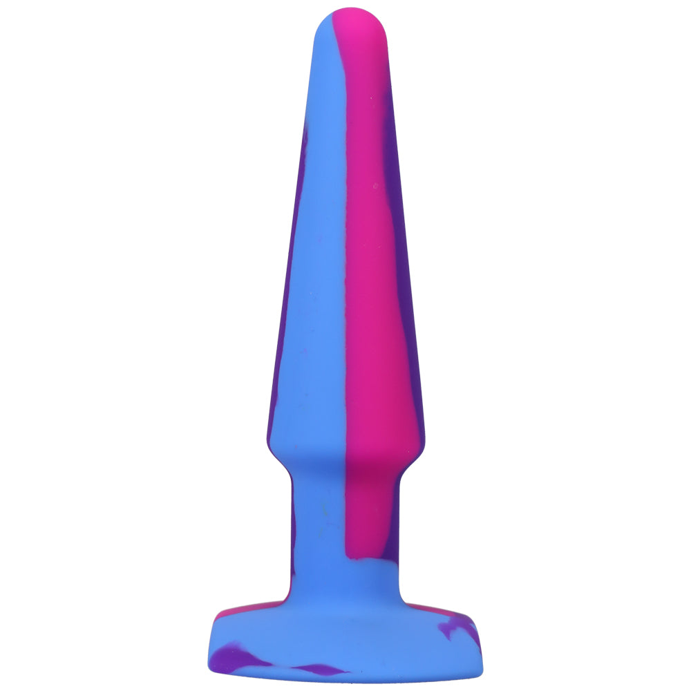 A-Play Groovy Silicone Anal Plug 5 Inch Berry with a colorful swirled design for comfortable anal play.