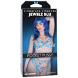 Signature Strokers Jewelz Blu Ultraskyn Pocket Pussy Vanilla packaging featuring model in blue lingerie.