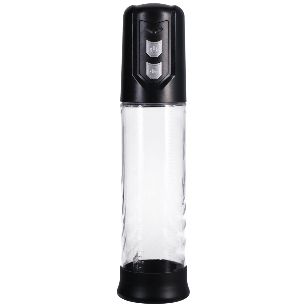 Rock Solid Auto Penis Pump Black Clear - battery-powered pumping system for confidence and enhanced erections, featuring clear cylinder.