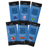 GoodHead Slick Head Glide Flavored Lube 6 Pack includes Blue Raspberry, Cotton Candy, Mint, Strawberry, Watermelon, and Chocolate Cherry.