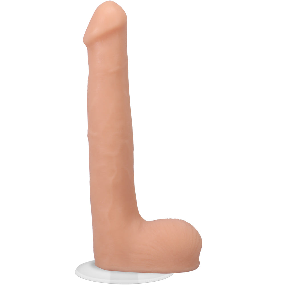 Signature Cocks Oliver Flynn 10 inch Ultraskyn Cock Vanilla on display, showcasing realistic details and lifelike design.