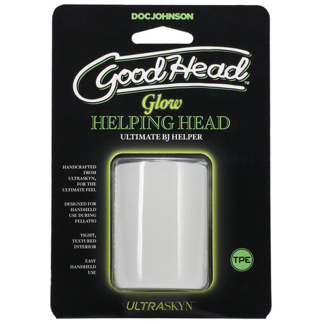 GoodHead Glow Helping Head Mini Stroker Frost Green packaging with details and description of its features.