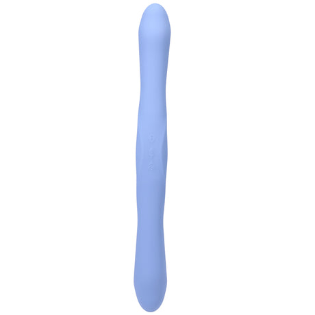 Tryst Duet Double Ended Remote Vibrator Periwinkle showcasing its sleek silicone design in blue color.