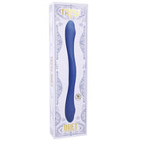 Tryst Duet Double Ended Remote Vibrator Periwinkle packaging showcasing its sleek design and versatility for pleasure.