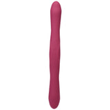 Tryst Duet Double Ended Vibrator With Wireless Remote Berry, a pink bendable silicone vibrator for customizable pleasure.