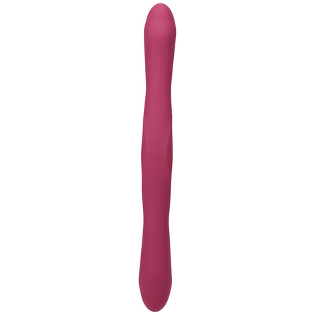 Tryst Duet Double Ended Vibrator With Wireless Remote Berry, a pink bendable silicone vibrator for customizable pleasure.