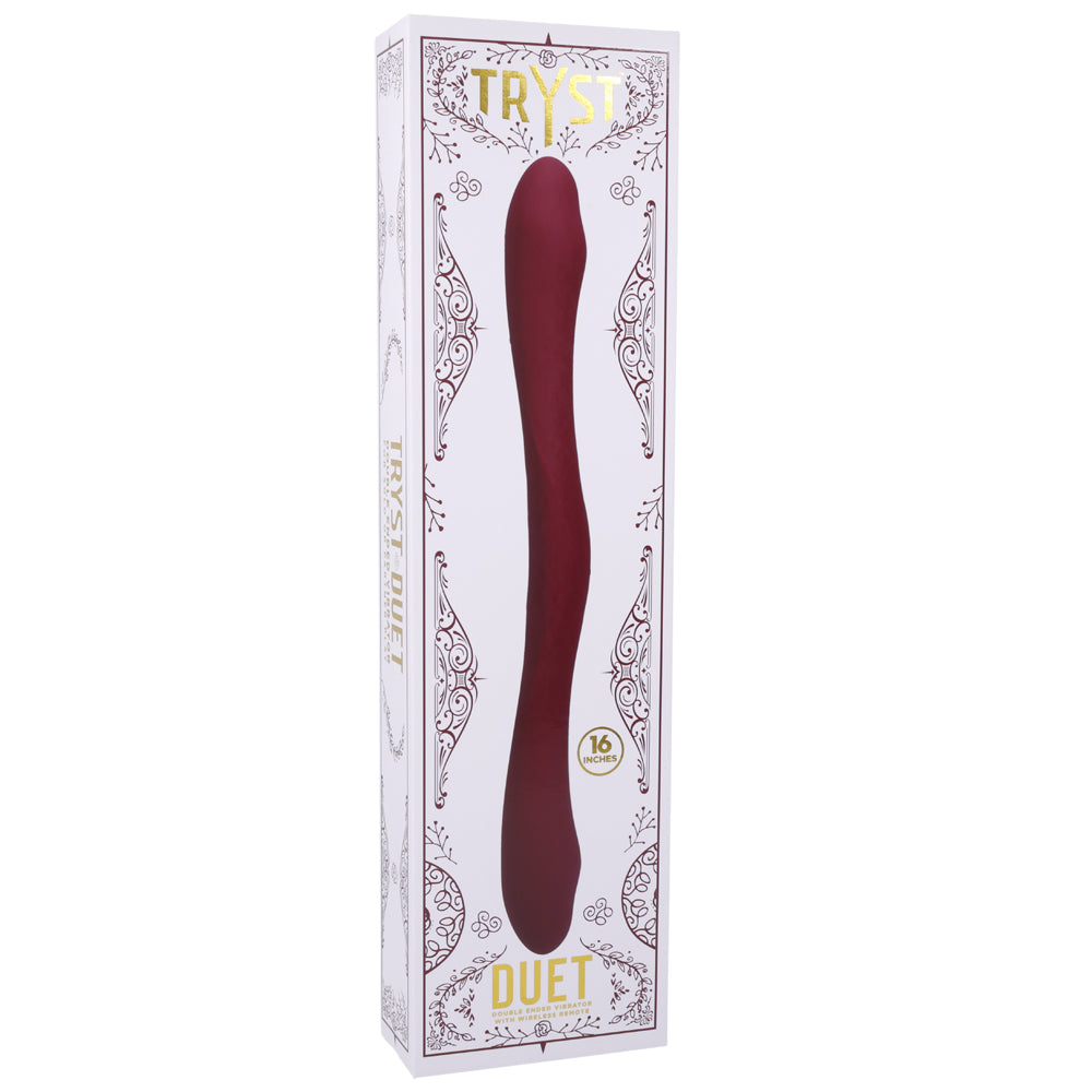 Tryst Duet Double Ended Vibrator With Wireless Remote Berry in elegant packaging.